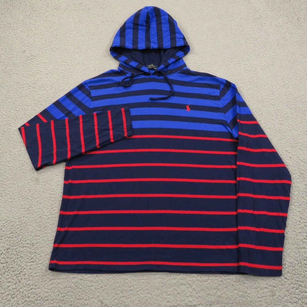 Polo Ralph Lauren Hoodie Men Large Navy Red Pony Lightweight Hooded Shirt PRL